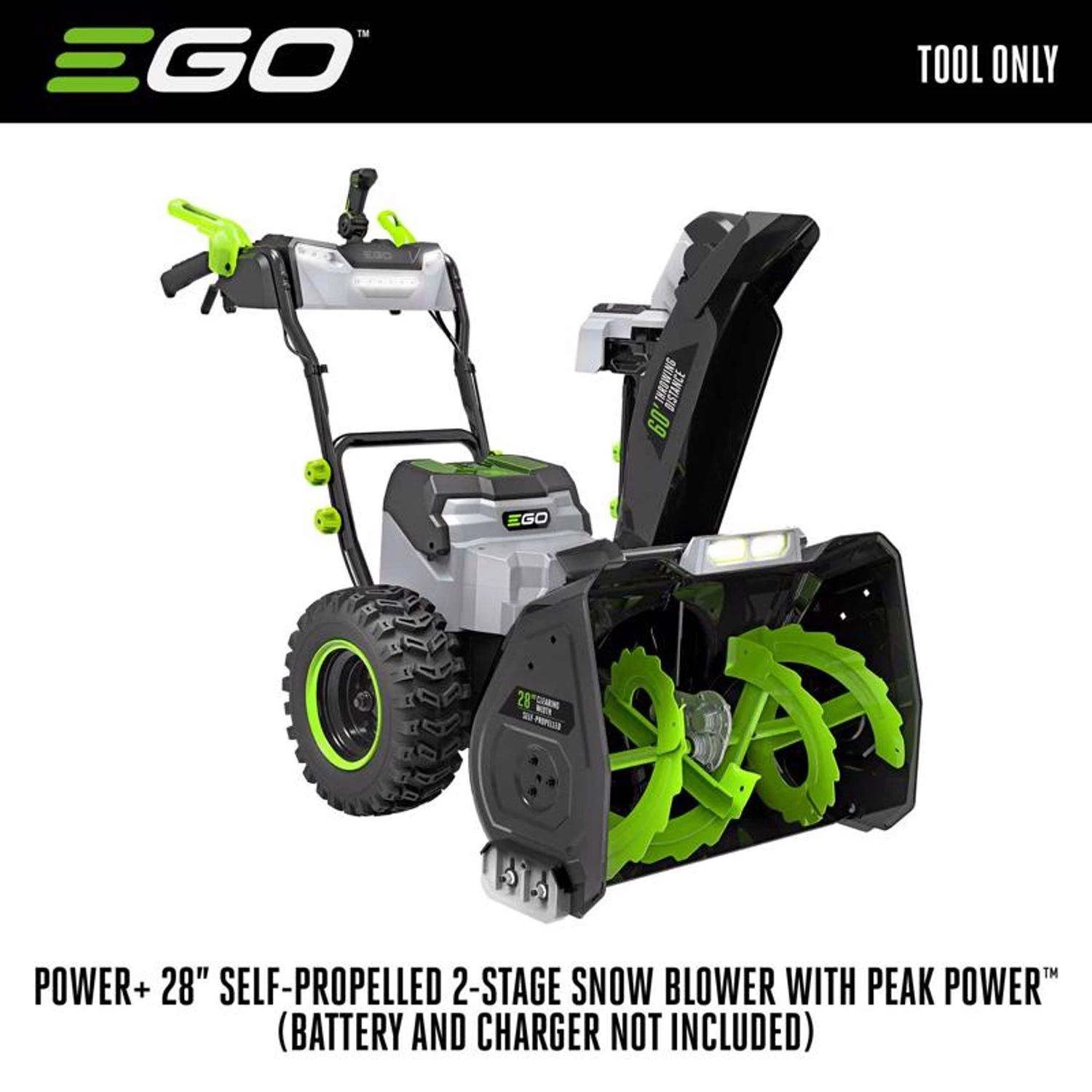 EGO Power+ Peak Power SNT2800 28 In. Two Stage 56 V Battery Snow Blower Tool Only W/ 2-IN-1 CHUTE ADJUSTMENT 4 EGO Power+ Peak Power SNT2800 28 In. Two Stage 56 V Battery Snow Blower Tool Only W/ 2-IN-1 CHUTE ADJUSTMENT - Image 2